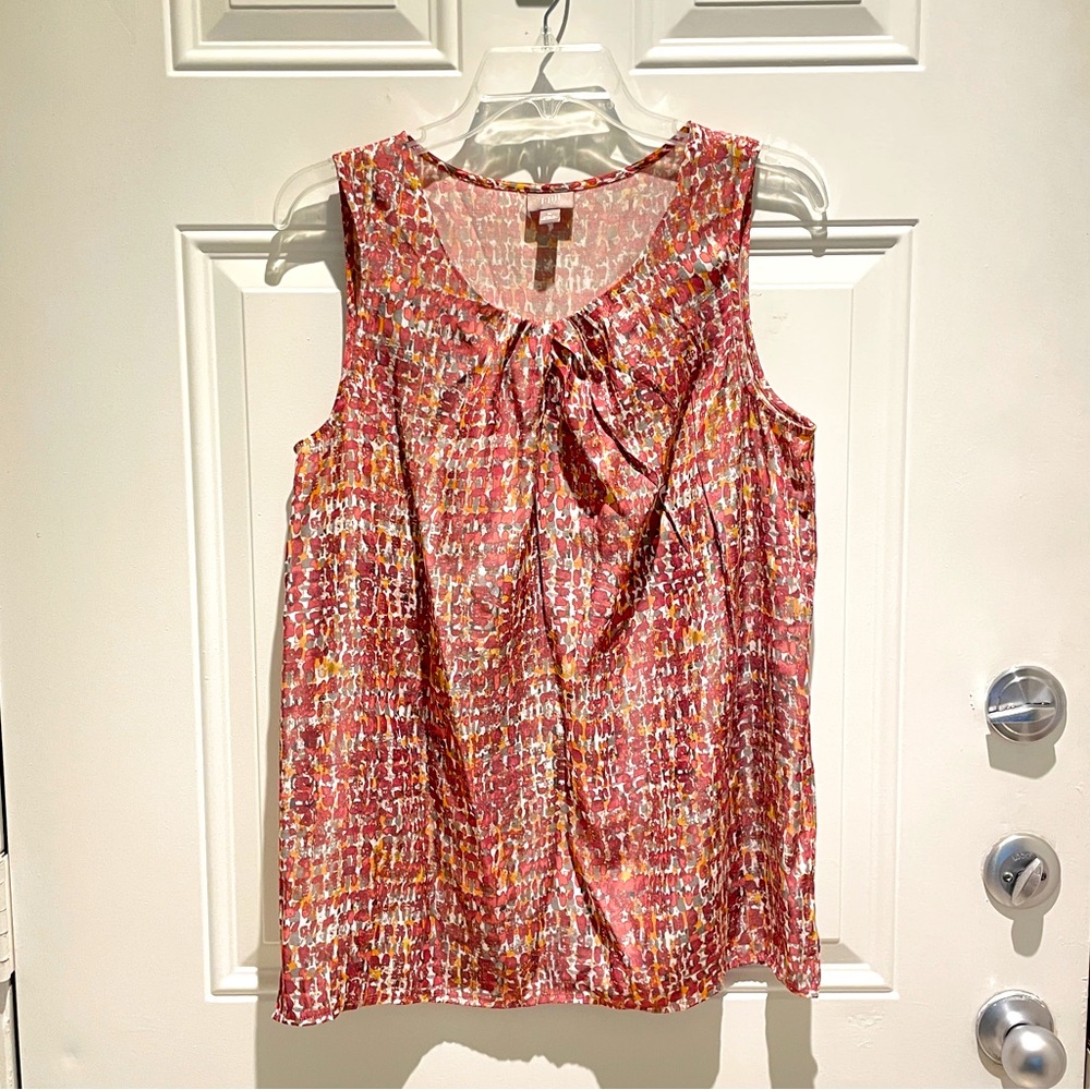 J. Jill Pink Orange White Tan Scoop Neck Modern Sleeveless Top Size Medium